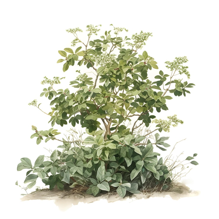 Ilustración en acuarela de un árbol de verano aislado sobre un fondo blanco