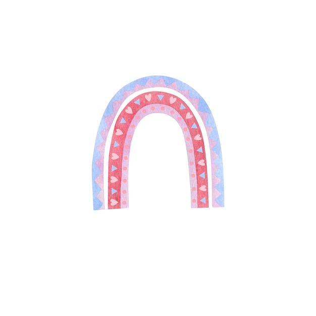 Ilustración acuarela de un arco iris rosa aislado sobre un fondo blanco