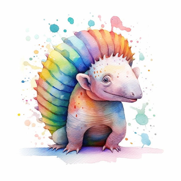 Ilustración acuarela de un armadillo arcoiris