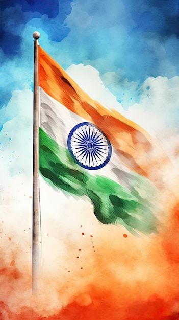 Ilustración en acuarela de la bandera india para el Día de la Independencia de la India y el Día de la República de la India