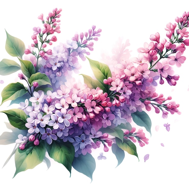 Ilustración de acuarela botánica de la flor de lila púrpura