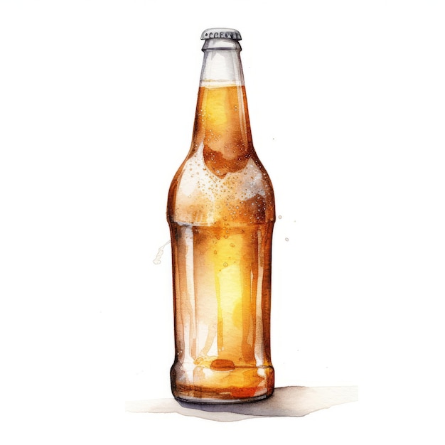 Ilustración en acuarela de una botella de lager con una sombra mínima