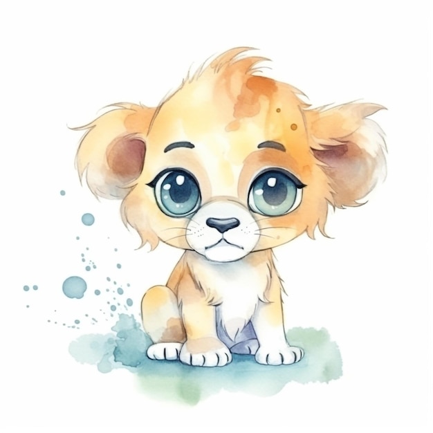 Ilustración acuarela de un cachorro de león