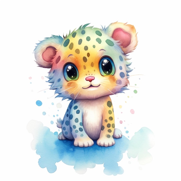 Ilustración acuarela de un cachorro de leopardo