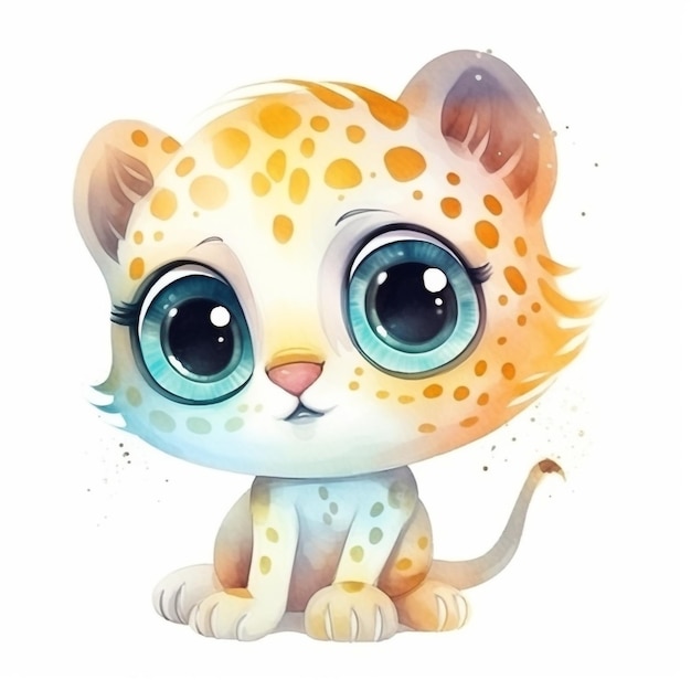 Ilustración acuarela de un cachorro de leopardo