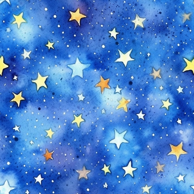 Ilustración acuarela de un cielo estrellado con estrellas.