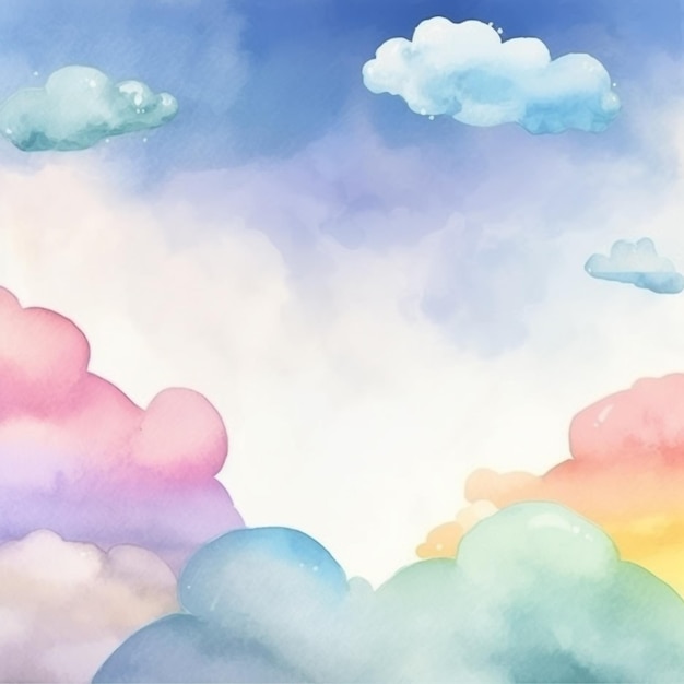 Ilustración acuarela de un cielo con nubes