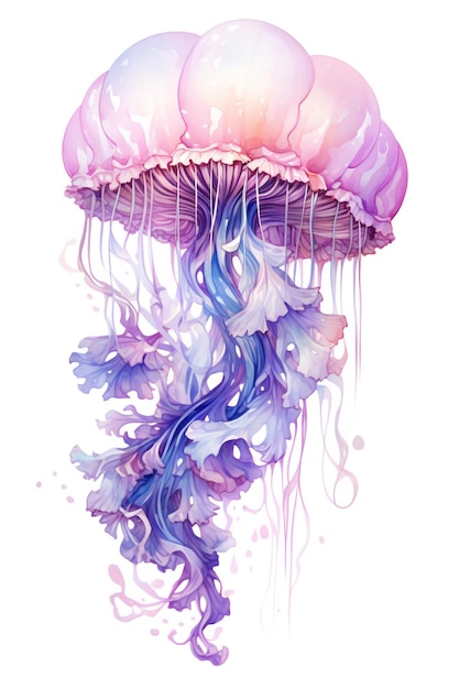 Ilustración en acuarela de coloridas medusas