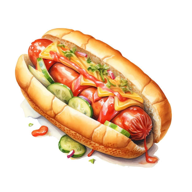 ilustración de acuarela de comida callejera de hot dog