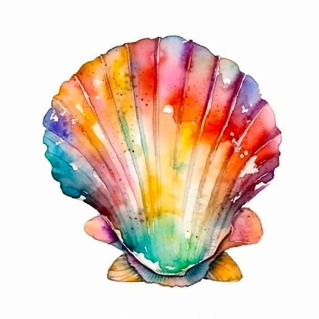 Ilustración acuarela de una concha de mar de colores.