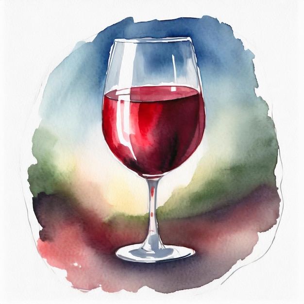 Ilustración en acuarela de una copa de vino sobre un fondo blanco Bebida sabrosa Bebida deliciosa