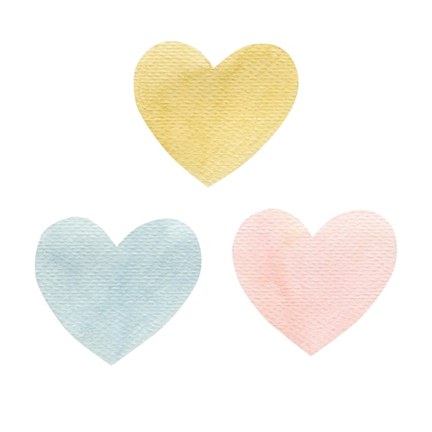 Ilustración en acuarela de corazones aislados sobre un fondo blanco
