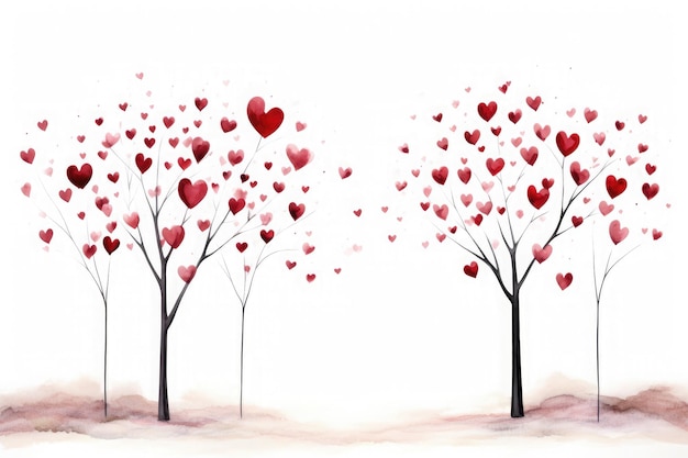 Ilustración en acuarela de los corazones de San Valentín