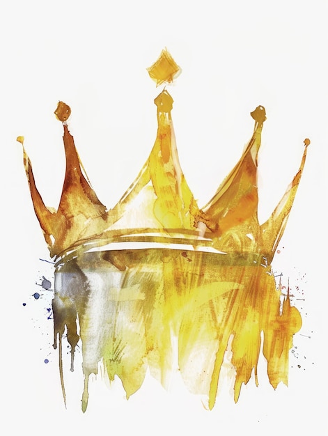 Ilustración en acuarela de la Corona de la Realeza Dorada con trazos de pintura abstractos AI generativa