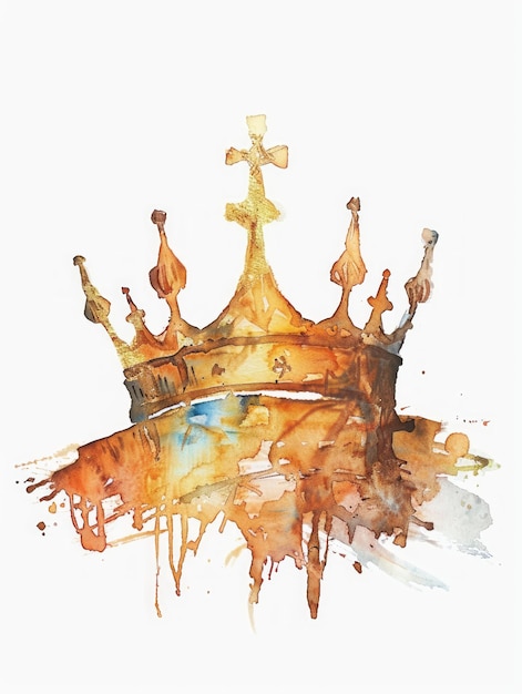 Ilustración en acuarela de la Corona de la Realeza Dorada con trazos de pintura abstractos AI generativa