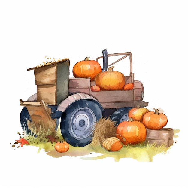 Una ilustración en acuarela de una cosecha de calabaza.