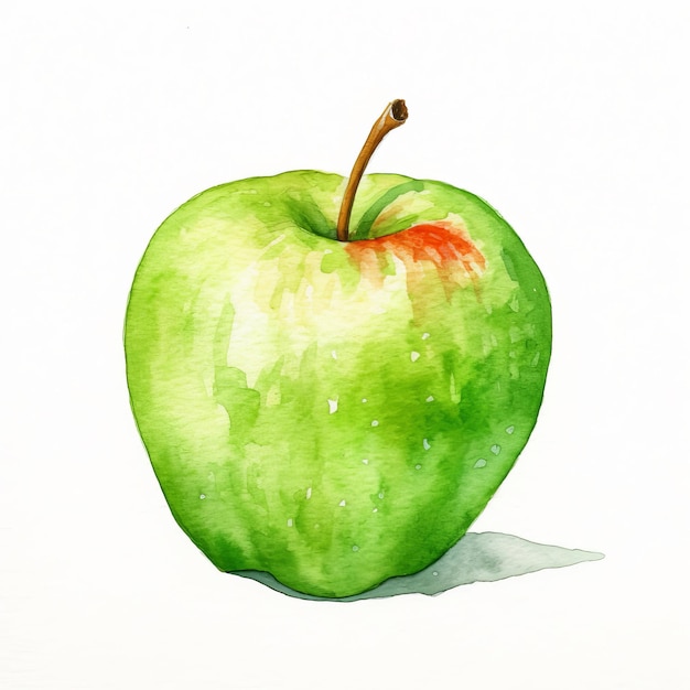 Ilustración de acuarela cuadrada de fruta de manzana orgánica fresca