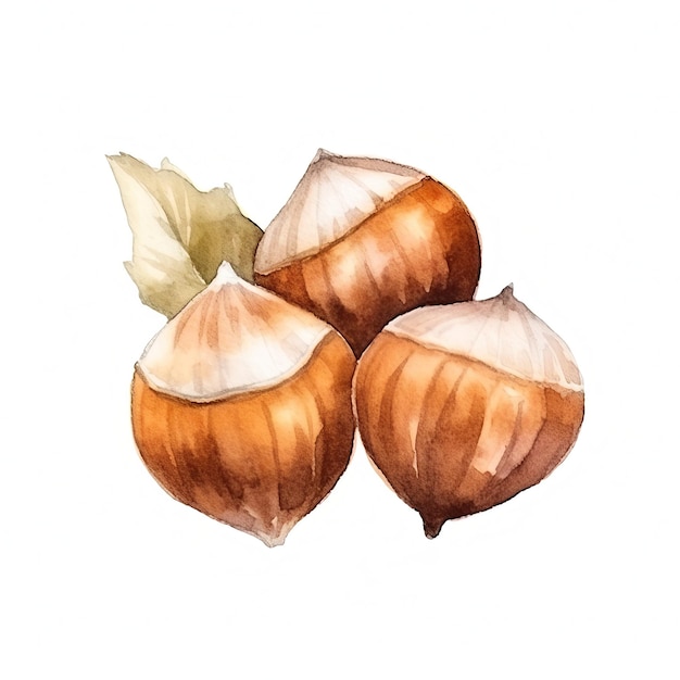 Ilustración de acuarela cuadrada de nueces de avellana orgánicas