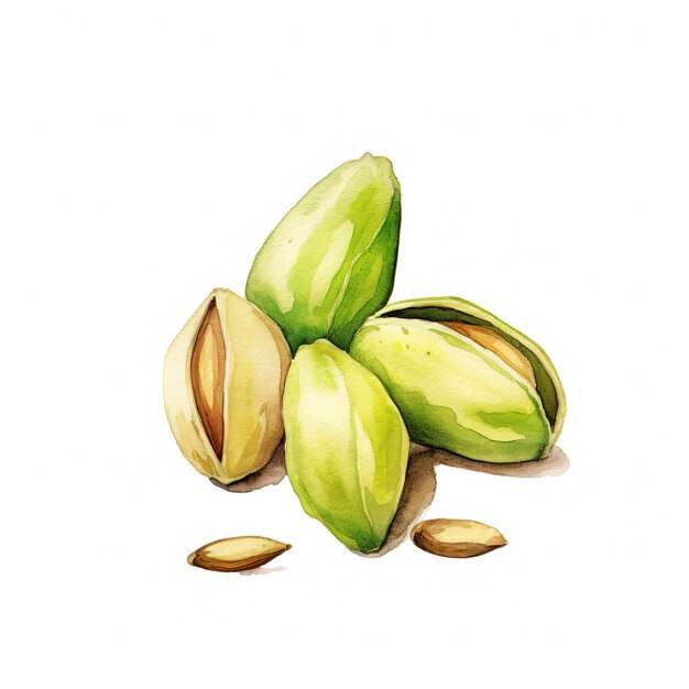 Ilustración de acuarela cuadrada de pistachos orgánicos