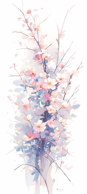 Foto ilustración de acuarela decoración floral floreciendo sobre un fondo blanco