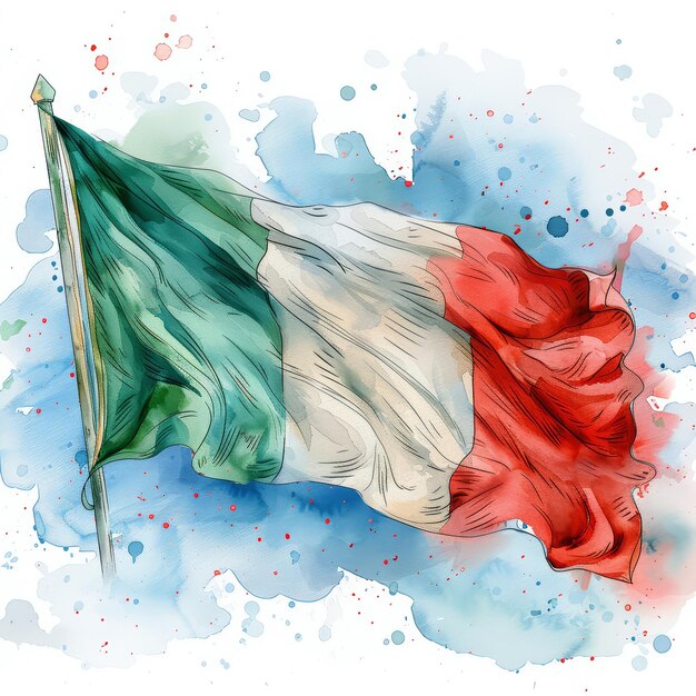 Foto ilustración en acuarela para el día de la liberación de italia con la bandera de italia