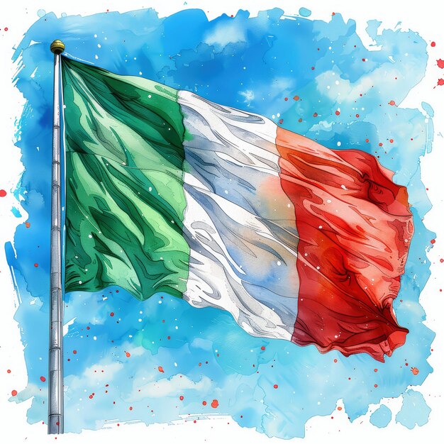 Foto ilustración en acuarela para el día de la liberación de italia con la bandera de italia