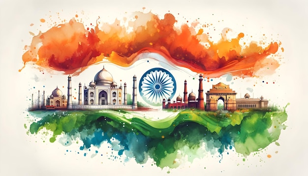 Ilustración en acuarela para el Día de la República de la India