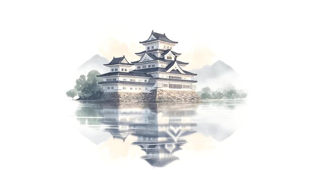 Ilustración en acuarela para el día de Showa con castillo japonés