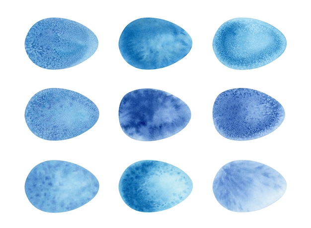Ilustración acuarela dibujada a mano huevos de pascua azules con textura pintada