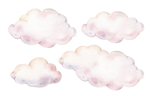 Ilustración de acuarela dibujada a mano de las nubes para invitaciones a la ducha de bebé o arte de pared de la guardería