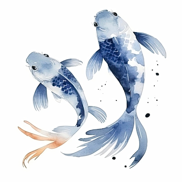 Ilustración acuarela de dos peces koi de menta sobre fondo blanco Generar Ai