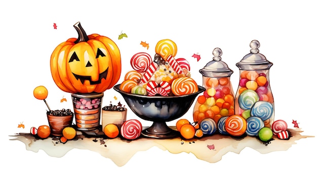 Foto ilustración acuarela de dulces de halloween