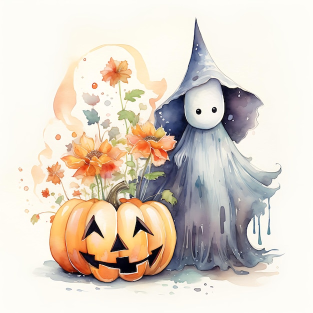 Ilustración acuarela del fantasma de Halloween