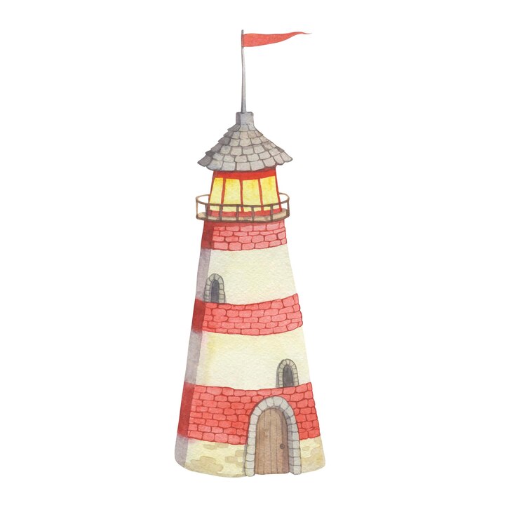 Ilustración en acuarela de un faro