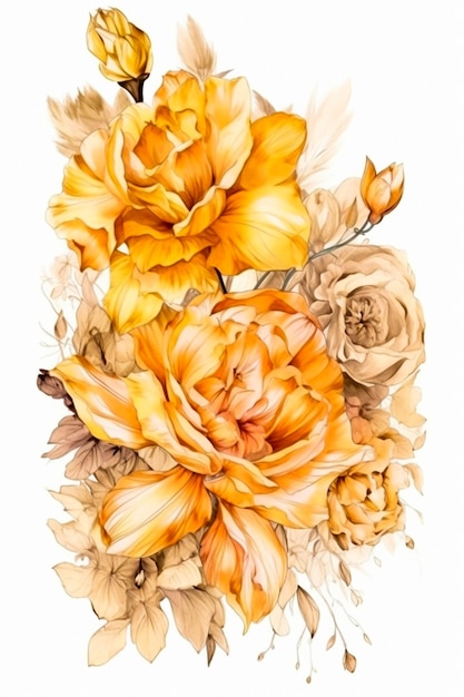 Ilustración acuarela de una flor amarilla AI generativa