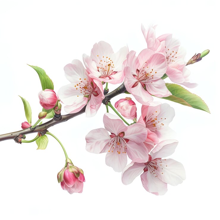 Ilustración acuarela de flor de cerezo aislada sobre fondo blanco IA generativa