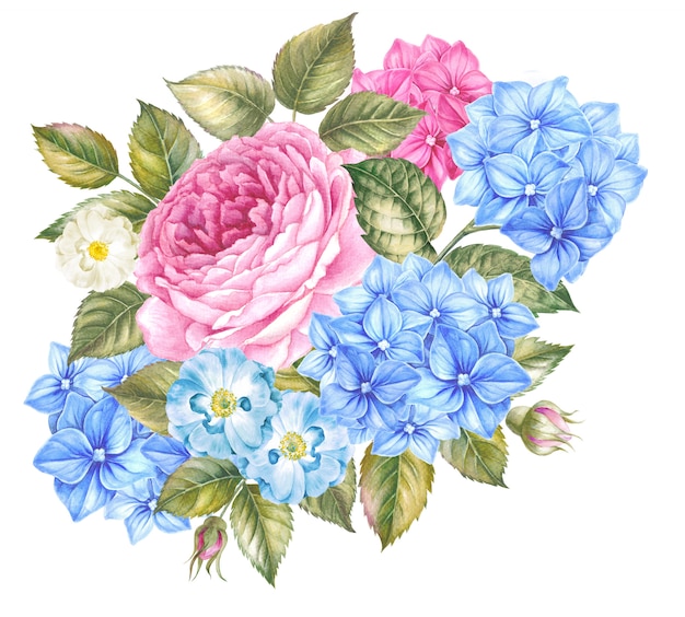 Ilustración de acuarela flor flor rosa. Lindas rosas rosadas en estilo vintage para el diseño.