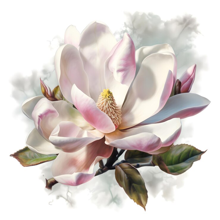 Ilustración en acuarela de una flor de magnolia aislada sobre un fondo blanco IA generativa