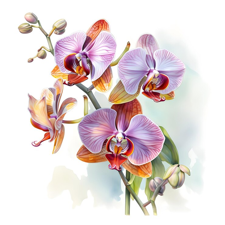 Ilustración en acuarela de una flor de orquídea aislada sobre un fondo blanco IA generativa