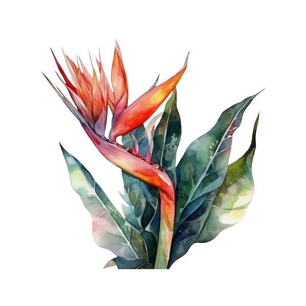 Ilustración acuarela de una flor del paraíso Strelitzia Ai ilustración