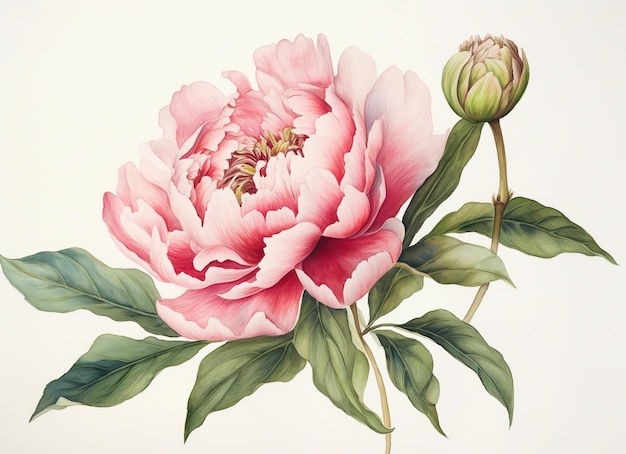 Ilustración acuarela de una flor de peonía rosa