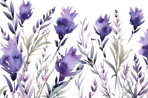 Ilustración acuarela de flores de lavanda aislada sobre fondo blanco AI