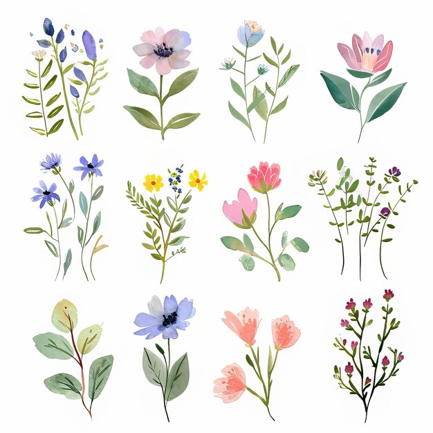 Ilustración acuarela de flores de primavera