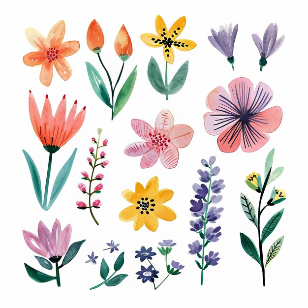 Ilustración acuarela de flores de primavera