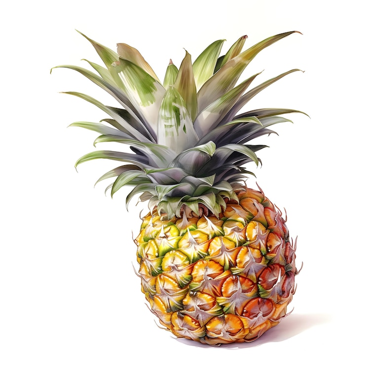 Ilustración en acuarela de una fruta de piña aislada sobre un fondo blanco IA generativa