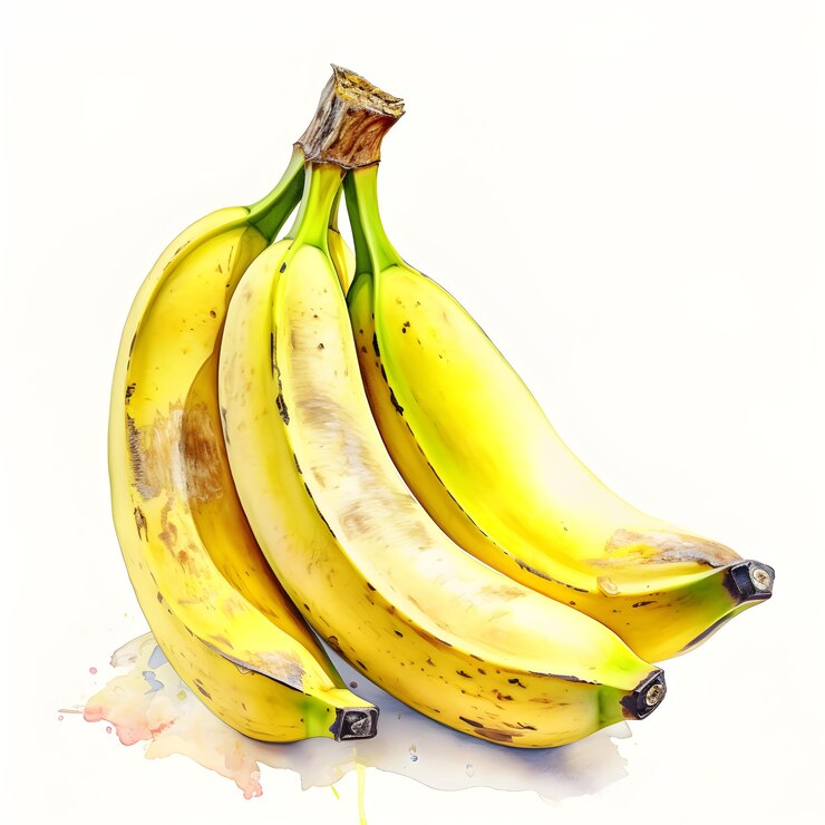 Ilustración en acuarela de una fruta de plátano aislada sobre un fondo blanco IA generativa