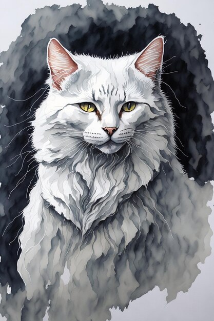 Ilustración de acuarela de gato en blanco