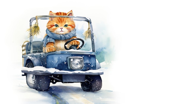 Ilustración en acuarela de un gato en una motocicleta Arte divertido