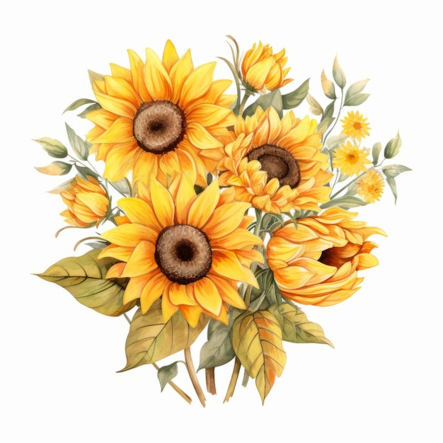 Ilustración acuarela de girasoles Acuarela floral Botánico Dibujo Fondo blanco