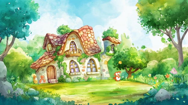 Ilustración en acuarela de la guardería encantada Ilustración de un libro para niños